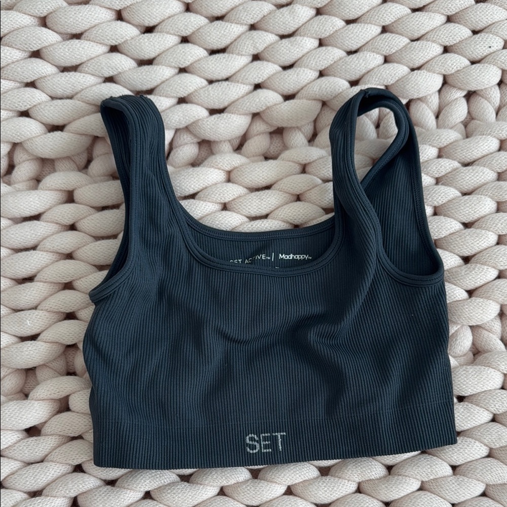 SET Active Women's Black Ribbed Tank Top worn once